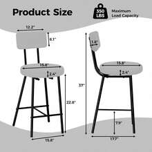Tabernos de bar Conjunto 2 silla de bar altura del contador de bucle con asiento redondo, modernos tabernos de bar tapizados con patas de metal espalda y reposapiés, Tabernos para la isla de cocina, contador, cafeterías. - Gris - Ver 2