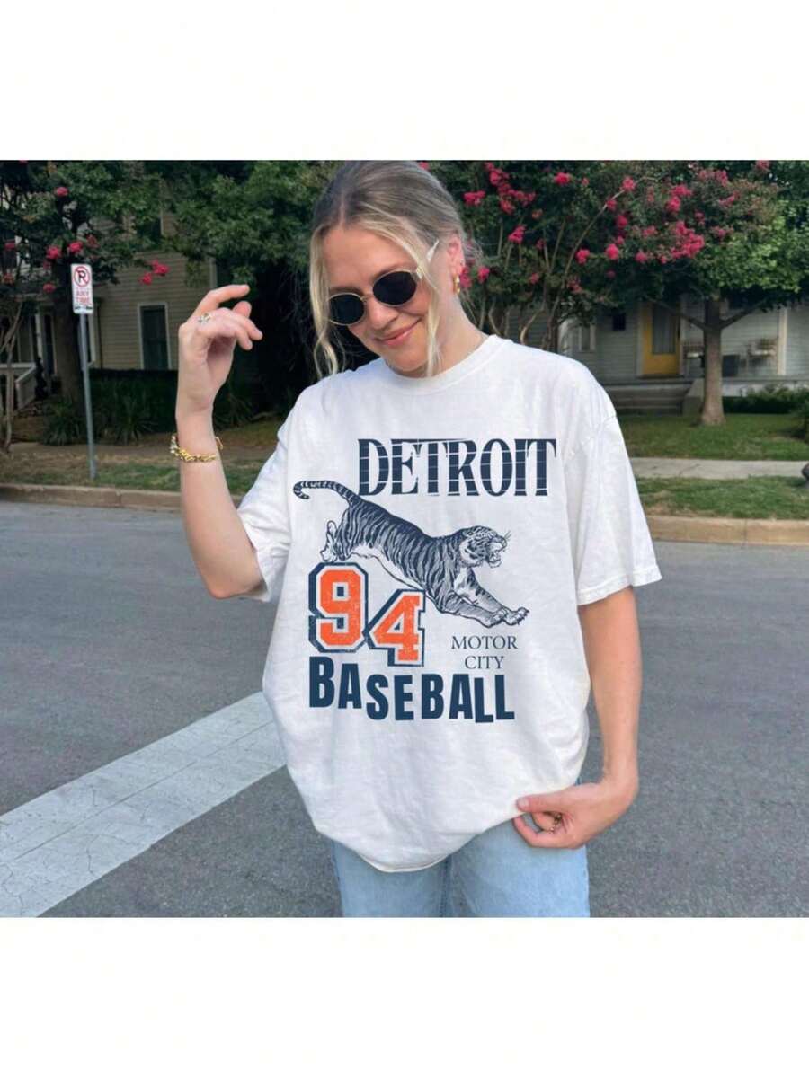 Women's T-Shirts Vintage Detroit Tiger Unisex Tee, Casual Sports Wear, Gift For Baseball Fans, Summer Style, Retro Clothing, Summer Shirts For Women - trắng - Xem 1