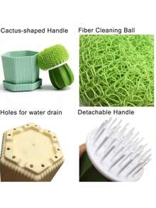 Cactus-Shaped Dish Brush Set With Draining Tray – Soft-Bristled Cleaning Brush Suitable For Sinks, Frying Pans And All Kinds Of Pots – Practical Manual Cleaning Tool, Pot Brush | Cactus-Themed Design | Soft-Bristled Cleaner - FC292 Pot Brush - View 8