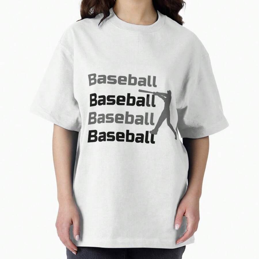 Born To Play_ A Baseball Design Oversized T-Shirt - 白色 - 查看 1