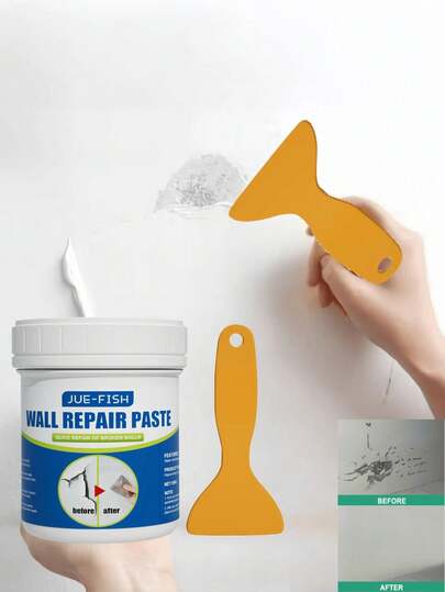 墙面修补膏 - 快速修补石膏板裂缝、孔洞，无需打磨或涂漆，多用途填充剂，可用于填补钉孔、螺丝孔、凹痕、划痕、裂缝，快干，光滑的白色表面与墙面完美融合，简易的DIY家居修补方案，瞬间去除瑕疵。