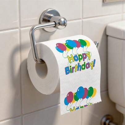 1 Roll, Happy Birthday Toilet Paper | Colorful Balloons & Text Design, Festive Bathroom Decor, Unique Gift For Family & Friends, Birthay Party Favors Supplies