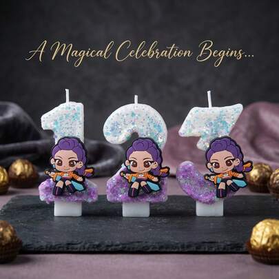 Vela digital brillante del escuadrón de cazadores de brujas K-Pop Rumi, decoración de pastel de cumpleaños de personaje de dibujos animados Y2K, decoración de mesa de postres de celebración de ídolo pop de tema mágico, accesorio fotográfico para eventos del club de fans