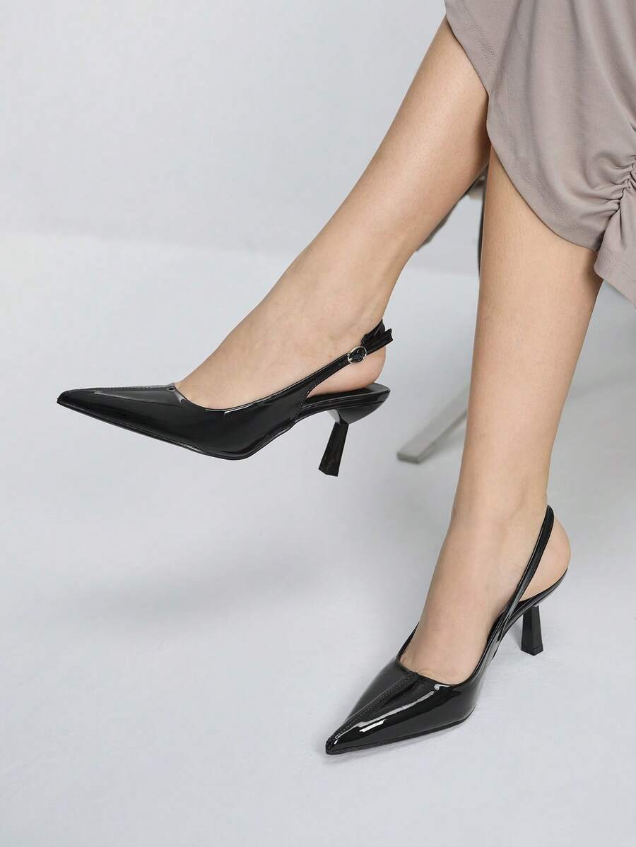 Women's Fashion Backless High Heel Slip-On Work Shoes - Black - View 1