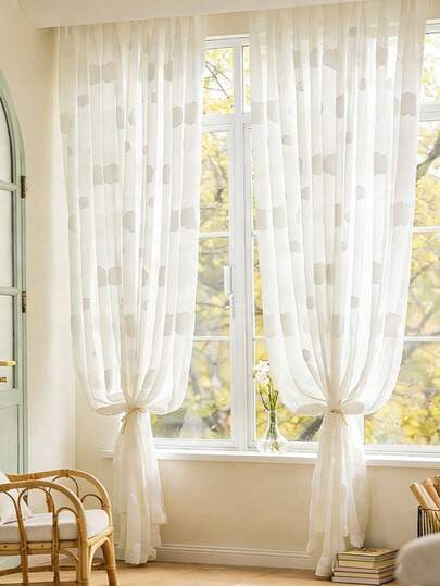 2pcs Modern Cloud Sheer Curtains, Semi-Transparent Voile Drapes For Living Room, Bedroom, Balcony, Minimalist Style Home Decor