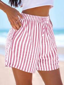 Women's Boxer Shorts Summer Dopamine Casual Home Sleeping Plaid Pj Button Front Y2K Plaid Pajama Shorts - 粉紅色條紋 - 查看 2