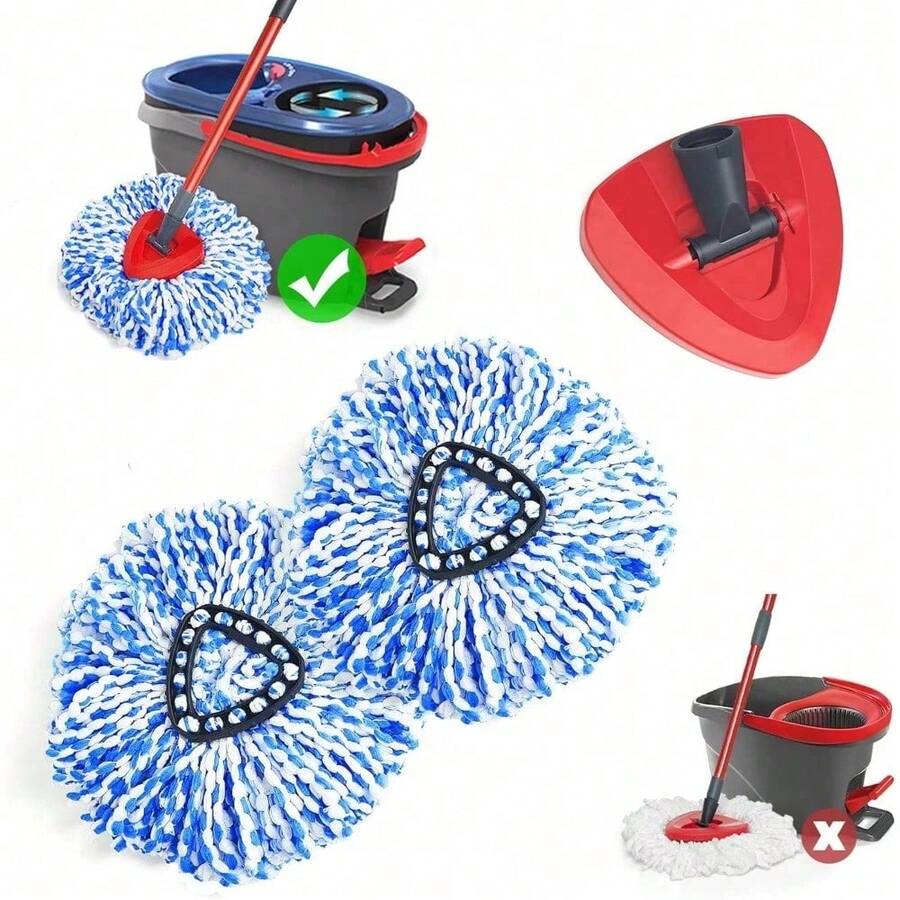 2/3 Pack Spin Mop Replacement Heads, Triangle Microfiber Mop Head Refill For 2-Tank Spin Mop System, 360° Rotating Easy Wring Mop Replacement Head, Washable Floor Cleaning Mop Heads Blue & White - 布套 2pcs+1頭 - 查看 1