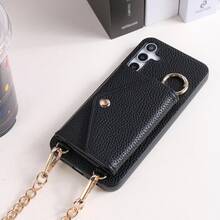 1 Piece Elegant PU Lychee Grain Leather Flip Wallet Case With Card Slots, Crossbody Strap, Ring Holder And Mirror, Compatible With S26, S25, S24, S23, S22, S21, S20 FE, Note 20 Ultra, A17, A16, A15, A07, A52, A53, A54, A25 5G, International Version, Not The Domestic Version - 黑色 - 查看 3