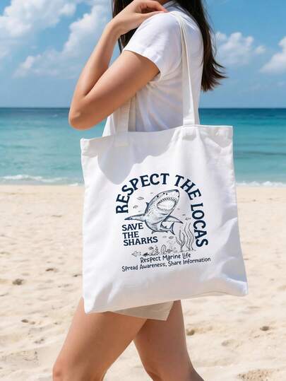 Bolsa de lona con estampado de criaturas marinas estéticas, bolsa reutilizable ligera para la piscina, vacaciones y artículos esenciales diarios