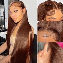 200% Density 34 Inch 4*4 5*5 Pre Cutting Glueless Straight Brazilian Virgin Lace Front Wigs #4 Chocolate Brown Color 13*4 Pre Pulling Pre Ironing HD Transparent Lace Frontal Wigs Pre Plucked Human Frontal Hair Weaves Wigs For Women Blended Hair - Brown - View 10