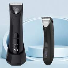 1个USB充电式电动私处修剪器，数字显示，防水全身脱毛器 - 黑色 - 查看 1