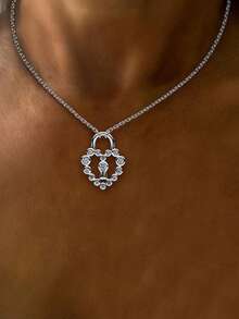 1 pieza Collar con colgante en forma de corazón de plata, diseño lujoso y encantador en forma de corazón, para bodas de señoras, banquetes y decoración de la vida diaria de las niñas, regalo de joyería - Plateado - Ver 5