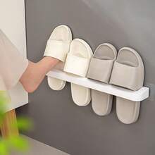 无需电源的塑料壁挂式鞋架 - 非木质，适合存放拖鞋和鞋子，非常适合浴室、卧室、家庭和宿舍使用。 - 白色 - 查看 5