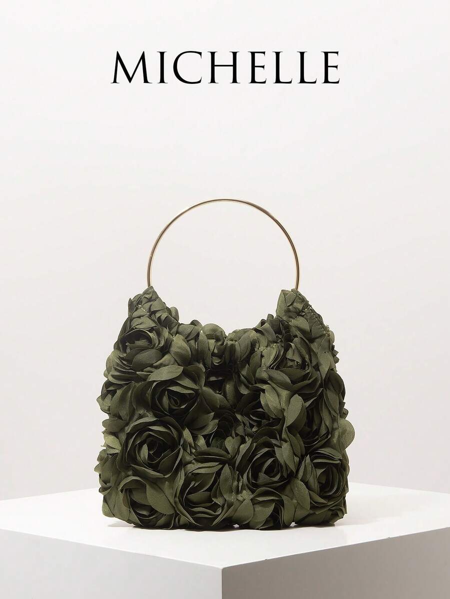 Floral Pop Metal Ring Bag Charms, Elegant Women's Wallet, Gala Night Party Outfits, Prom Bag And Accessories, Wedding Items, Gifts For Women (Patterns Randomly Assorted) - Green - View 1