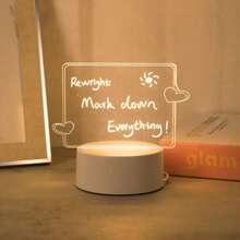1pc Acrylic Dry Erase Board Lamp, Includes DIY Erasable Board, Rewritable Message Board Night Light, Warm Light Desk Lamp Gift - Yellow - View 3
