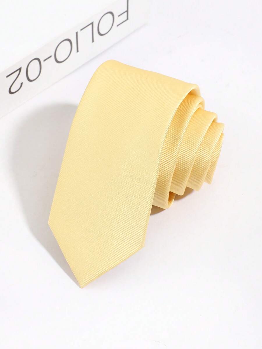 1pc Men's Solid Yellow Fashionable Dense Business Tie, Suitable For Party, Date, Daily, Travel Outfit - Yellow - View 1