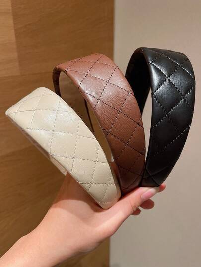 1件装女士新款时尚PU格子发箍，高冠防滑发箍，优雅宽边发带，适合日常、休闲、海滩度假、送礼、休闲、工作通勤，易于造型，实用单品！