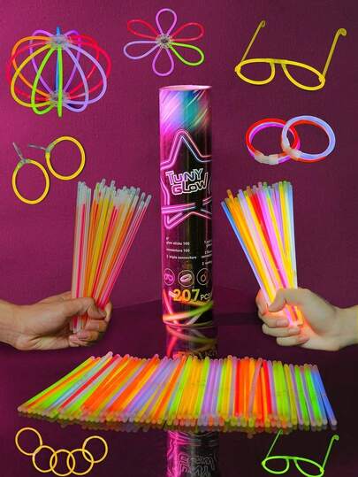 200pcs Upgraded Glow Sticks, Party Glow Sticks, High Quality Auxiliary Glow Sticks, Colorful Wedding Glow Sticks, Lasting 8-12 Hours, Suitable For Receptions, Concerts, Bars, Nightclubs, Lighting Parties And Other Occasions (Quantity Is Glow Sticks + Connector Ports), Random Packaging