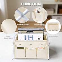 KEEGH - Soporte para revistas con 3 bolsillos revistero para libros periódicos cesta de almacenamiento para computadora sala de estar baño oficina - beige - Ver 2