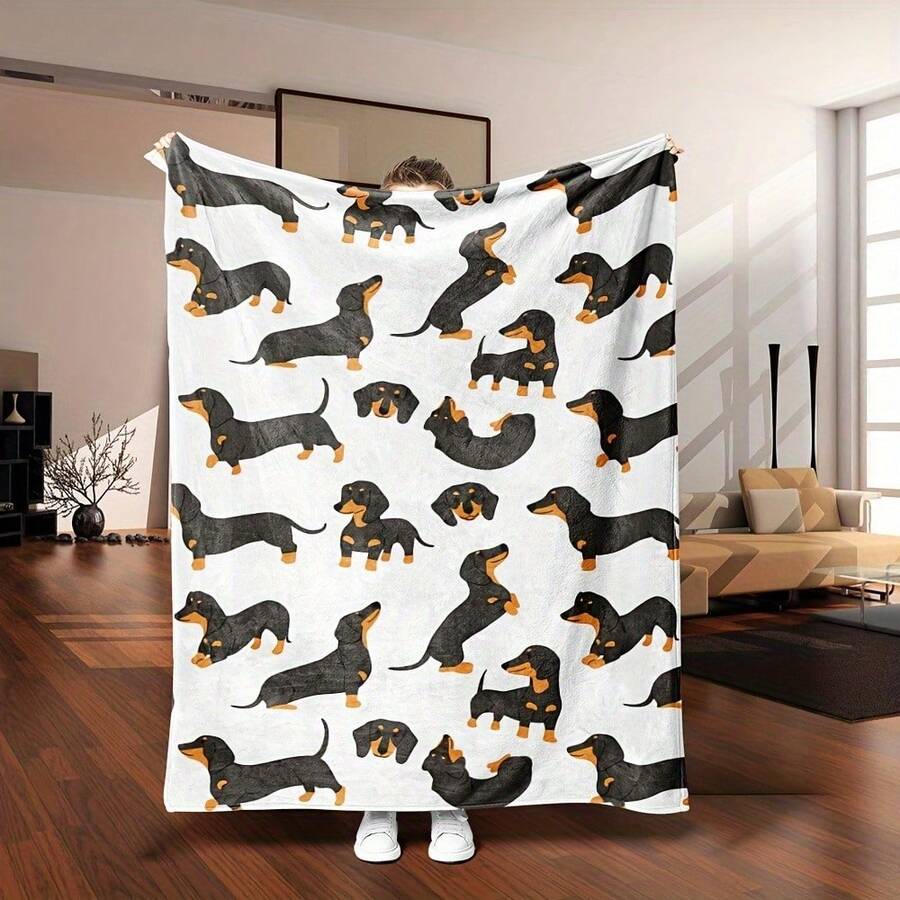 1件腊肠犬图案羊毛毯 - 柔软法兰绒四季舒适毯，宠物爱好者的理想礼物，适用于床、沙发、客厅 - 腊肠犬爱好者的理想之选 - 彩色 - 查看 1