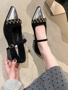 Zapatos de tacón alto y puntiagudos sexy, sandalias con tiras de strass plateadas y sin talón, elegantes tacones de estilo francés de punta abierta para primavera y verano (corren un poco pequeños) - Negro - Ver 9