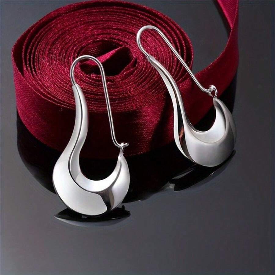 1 Pair Classic Minimalist Style Creative Silver Hoop Earrings, Casual Or Party Wear Accessory, Ideal Gift For Women And Girls - Silver - View 1