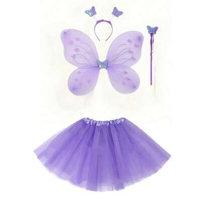 蝴蝶装饰翅膀、雪纺连衣裙、发带。仙女翅膀配饰，适合生日派对、节日服装、舞台表演。公主魔法道具套装。