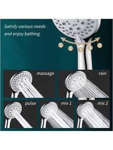 3pcs/Set 5-Setting High Pressure Handheld Shower Head Kit, Multi-Function Bathroom Shower Head Set With ABS Plastic High Flow Rain Shower Head, 59-Inch Hose And Easy Install Wall Mount Bracket, Suitable For Wall Mount Shower, Modern Bathroom, Outdoor Shower And RV, Great For Holiday Gift And Bathroom Renovation - Multicolor - View 5