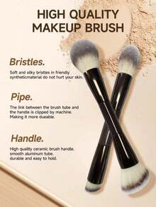 2pcs/Set Dual-Ended Makeup Brushes, Aluminum Tube Piano Lacquer Black Handle, Strong Fiber Bristles, Soft For Blush, Foundation, Powder, Contour, Blending, Makeup Tools - Multicolor - View 2
