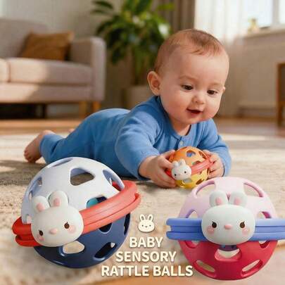 Baby Sensory Soft Silicone Rattle Ball Toy With Bell Sound Infant Hand Grasping Toys Newborn Developmental For Christmas Gift Boy/Girl Toys