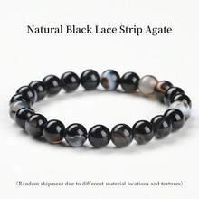 黑色天然石圆珠手链，波西米亚风，灵气疗愈弹力饰品，日常佩戴，热门款 - 黑色 - 查看 10