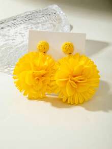 imoli 1 Pair Summer Beach Vacation Style Polyester Flower & Raffia Tassel Dangle Earrings, Suitable For Women's Beach Party & Gathering Jewelry Gift - 31527-ear-yel-eP - View 6