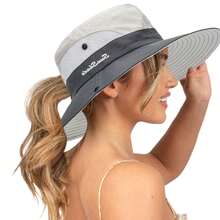 Sun Hat For Women Summer UV Protection Beach Hat Wide Brim Mesh Bucket Fishing Hat With Ponytail Hole Foldable Packable Hat - Multicolor - View 4