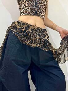 爵士舞高腰荷叶边透明雪纺披肩韩流街头风豹纹腰带，时尚派对夜店女装 - 黑色腰帶 - 查看 6