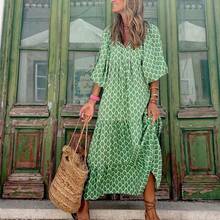 European And American Plus Size Women Loose Fit Bohemian Round Neck Lantern Sleeve Sweet Girl Dress Summer Casual Beach Party Mini Dress - Kim cương đỏ - Xem 9