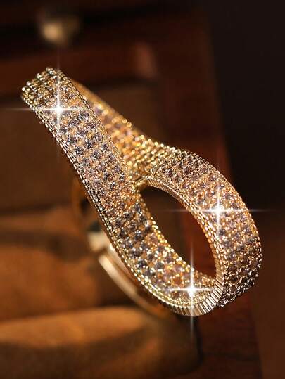 1枚时尚无限符号立方氧化锆单戒，优雅订婚可调节戒指，适合新娘佩戴，也可作为生日礼物、宴会、舞会、派对装饰。