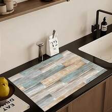 1pc Multi-Purpose Kitchen & Dining Mat - Absorbent, Durable Polyester Dish Drying Pad For Countertops, Sink, And Washing Machine - Ideal For Dishes, Coffee Makers, And Pet Bowls - Stylish Blue And Beige Design, Dish Drying Mat| Modern Kitchen Mat| Absorbent Mat, Dish Drying Mat - Nhiều màu - Xem 3