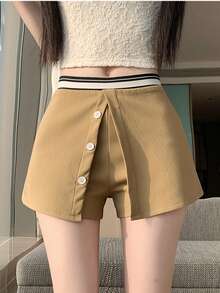 Chân váy chữ A mới, gợi cảm và tối giản, đa năng và tôn dáng, thích hợp cho mùa xuân/hè. - Màu Khaki - Xem 4