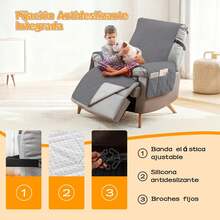 Cubre Sillones Impermeable Reclinable Elástico, Funda de Sillón Reclinable Ajustable, Funda de Sofá Antideslizante, Protector de Sofá Lavable con Bolsillo para Perros y Mascotas - Gris Oscuro - Ver 3
