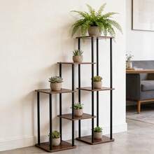 5 niveaux Porte-plante en bois vintage et en fer, support de pot de fleurs sur pied pour balcon, salon, chambre à coucher, convient pour la verdure, les succulentes, la décoration de jardin toute saison, gain d'espace - A - Voir 5