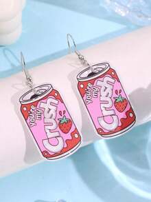 一对可爱卡通创意趣味独特时尚亚克力汽水标语吊坠耳环，适合女性日常佩戴、节日和派对场合。 - 彩色 - 查看 2