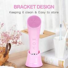 Cleansing Brush, Rechargeable Silicone Face Scrubber With Heat Massage End, Vibrating Exfoliator Scrubber Deep Cleaning, Waterproof Face Brush Women And Men (Pink) - 粉色 - 查看 9