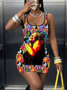 女士Y2K性感吊带迷你连衣裙，修身露背无袖吊带裙，适合夏季度假、日常通勤、外出、派对和节日穿着 - 彩色 - 查看 1