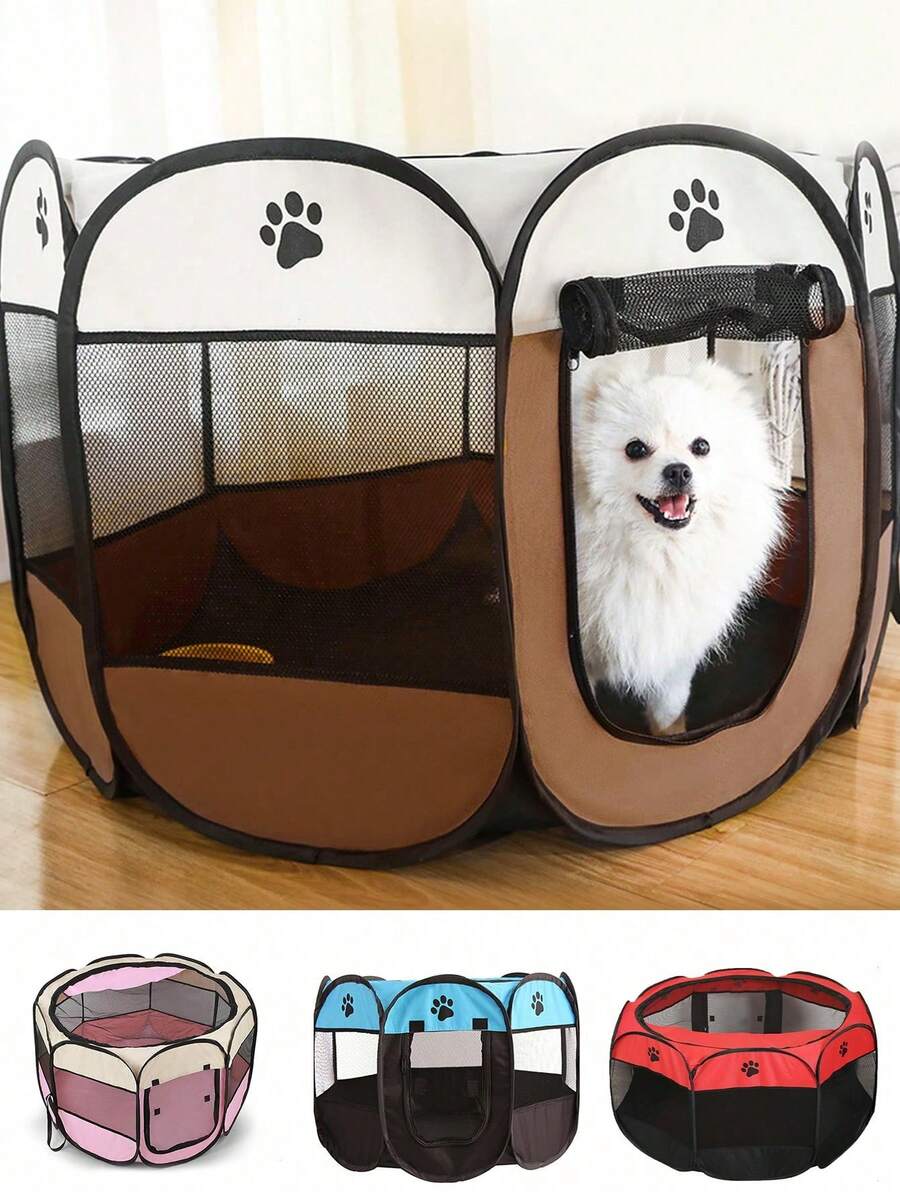 1件装八角形宠物围栏，宠物帐篷，猫笼，猫产房，狗床，猫床，小型宠物狗笼。便携式可折叠宠物帐篷犬舍八角形围栏幼犬庇护所，易于使用，户外操作简便，大型狗笼，猫围栏。便携式宠物游戏围栏，幼犬游戏围栏，宠物狗猫游戏围栏笼子，柔软面料，可折叠，室内外通用，适用于兔子、仓鼠、豚鼠，灰色。