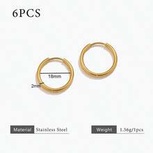 6pcs 304 Stainless Steel 18K Gold-Plated Multi-Size Round Ear Cuff Earrings DIY Charm Jewelry Earring Making Accessories Women's Stainless Steel Jewellery Earring Components - Earrings - View 30