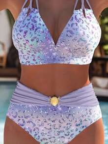 Women Swimwear Beach Suit Swimming Costume Summer Beach Festival Vacation Travel Fashion Elegant Exquisite Two Piece Bikini Set - Màu tím nhạt - Xem 6