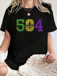 Camiseta Unisex 100% Algodón de Mardi Gras 504 Nola Nueva Orleans, Luisiana, LA - Camisetas Gráficas 100% Algodón para Hombre, Tops de Verano - Negro - Ver 6
