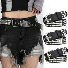 Square Bead Rivet Belt, Metal Belt, Unisex Punk Style Metal Jeans Belt, Designer Belt, Women's Belt - 1PC - View 9