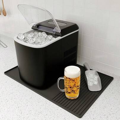 Maker Countertop Mat With Raised Edges, 24'' X 16'', Silicone Mat For Ice Machines, Water Dispenser, Coffee Maker, Dish Drying Mat, Zone-Divided Design, Easy To Clean.