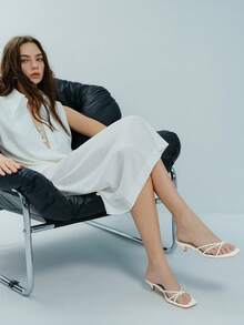 Giày sandal cao gót màu mơ cho nữ, gót vuông dày, sandal hở gót thời trang có quai buộc cổ chân. - trắng - Xem 5